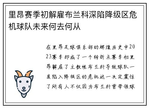 里昂赛季初解雇布兰科深陷降级区危机球队未来何去何从